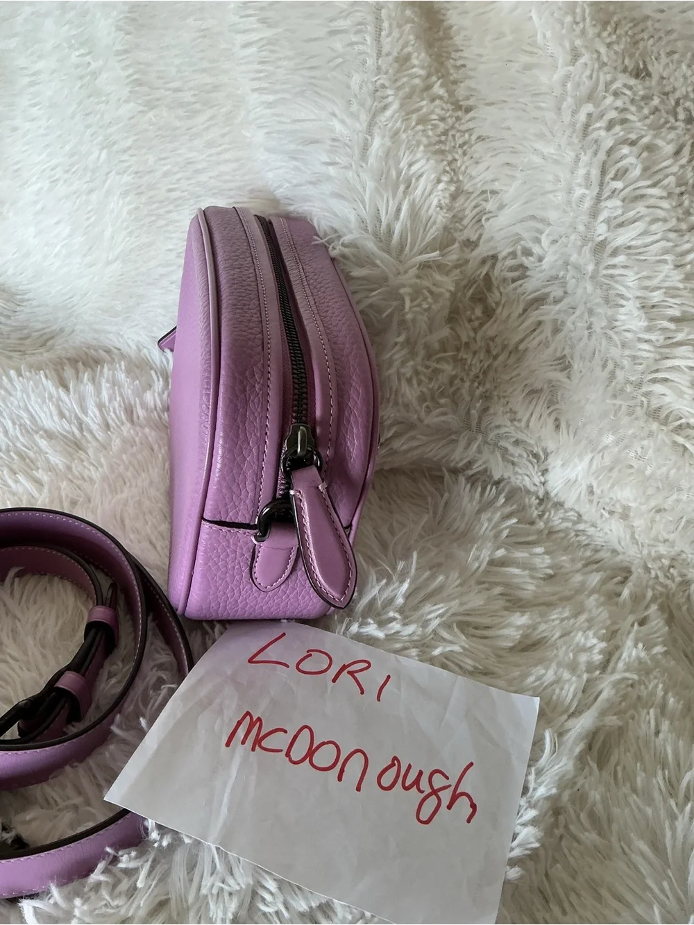 Coach Lilac Pebbled Leather Crossbody Camera Bag